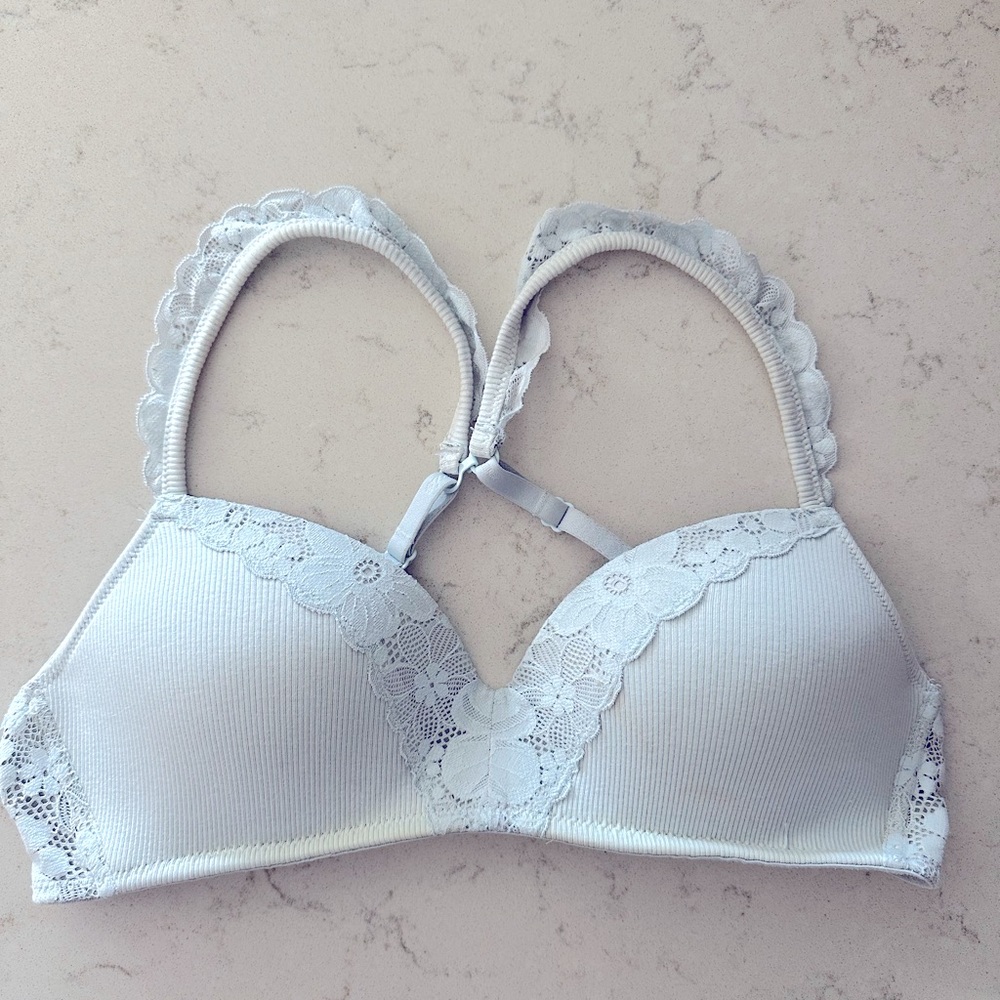 Aerie Adjustable Light Blue Lace Push-Up Bra